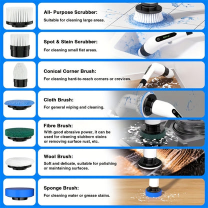 Electric Spin Scrubber Cordless, 7-in-1 Cleaning Brush with 7 Replaceable Heads, Dual Speed Adjustable