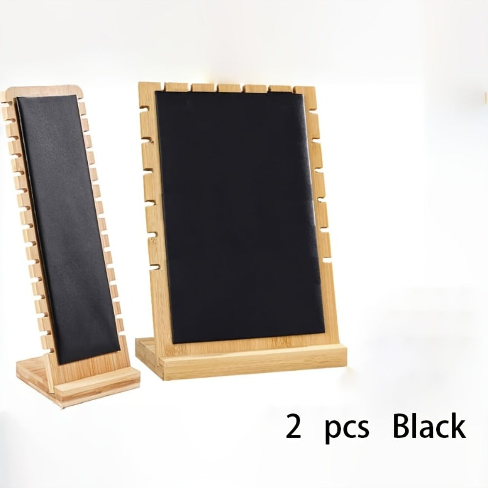 Bamboo Jewelry Necklace Display Stand 2 Pack - Multi-Hook Necklace Holder Tower, Tabletop Showcase Organizer for Retail Store