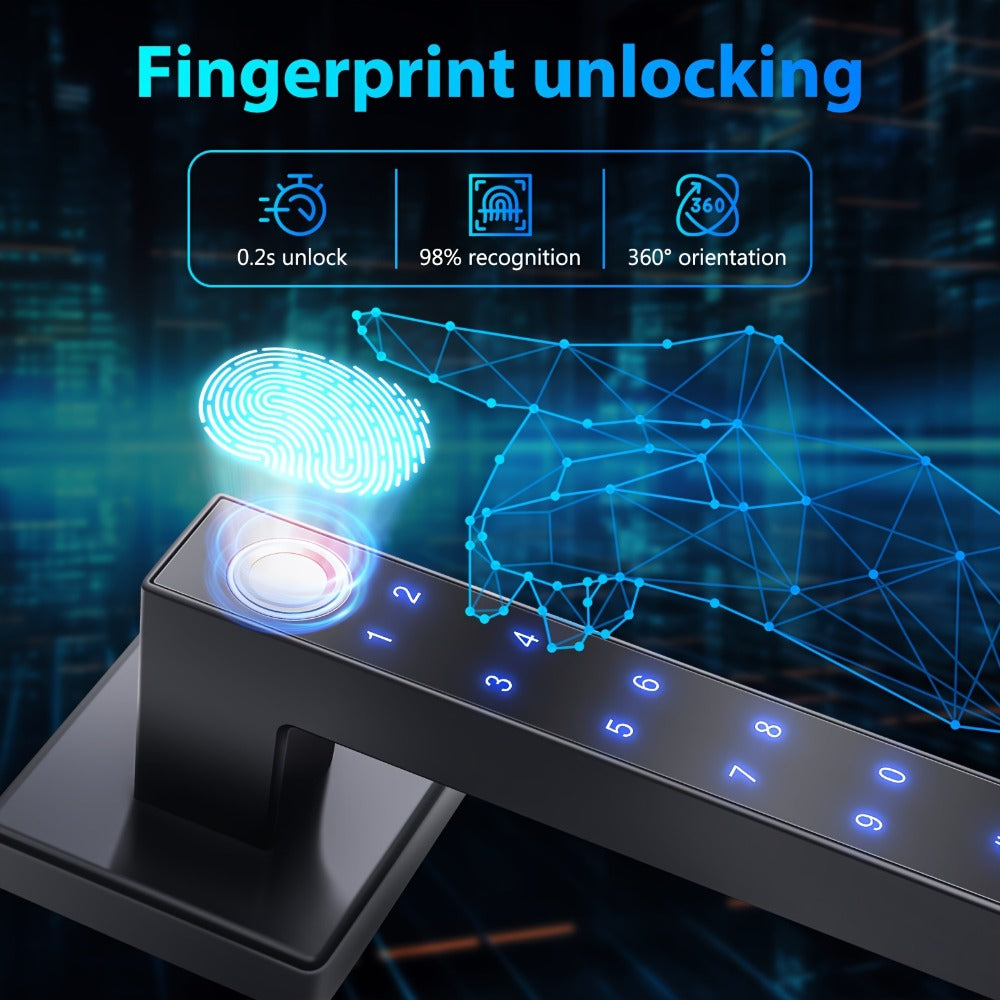 Smart Door Lock Black Lever with Fingerprint Keypad IC Card App Key and Left Right Hand Setup