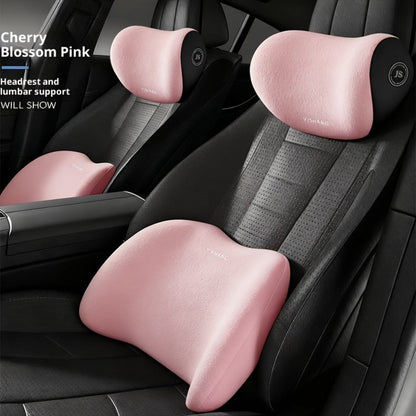 Car Headrest and Lumbar Cushion Set with Sponge Fill, Attachment Straps and Six Color Options for One Seat