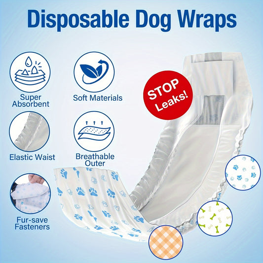 Disposable Dog Diapers – Ultra-Absorbent Leakproof 12-Pack for Male & Female Dogs, Elastic Waistband, 3 Colors