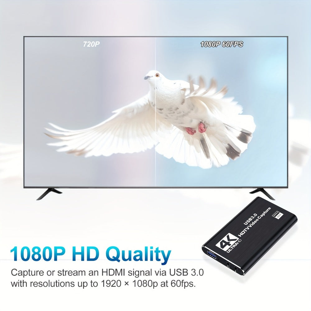 HDMI Capture Card with Microphone & 4K Loop-Out for Streaming, 1080P 60fps USB Video Recorder for Gaming