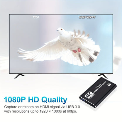 HDMI Capture Card with Microphone & 4K Loop-Out for Streaming, 1080P 60fps USB Video Recorder for Gaming