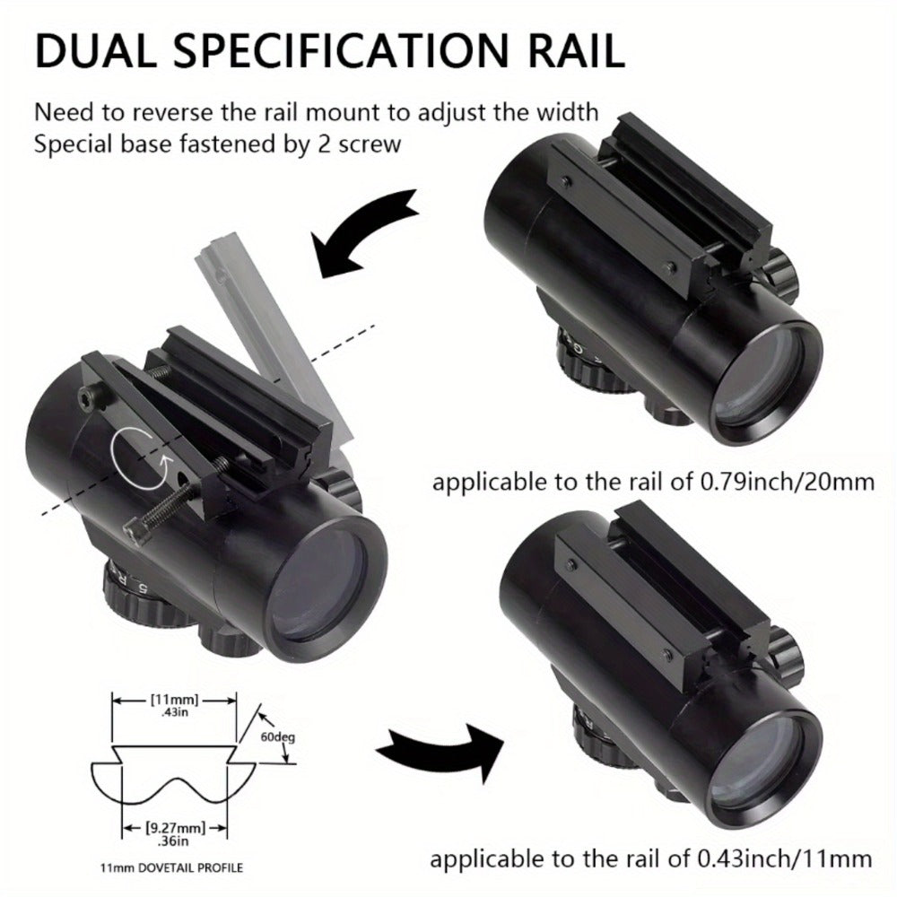 1x40 Red and Green Dot Sight with Crosshair or Point Reticle, Reversible 20mm and 11mm Rail Mount