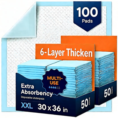 Disposable Bed Pads Extra Large 30x36 Inch, 6-Layer Leak-Proof Underpads for Adults, Seniors, Postpartum