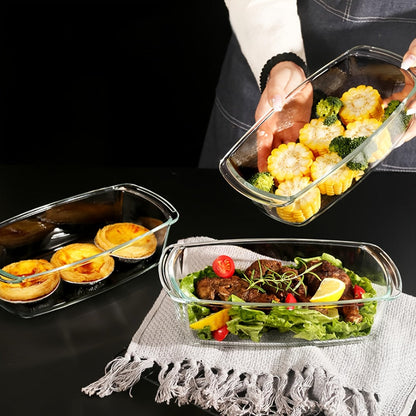 Glass Loaf Pan Set with Lids, 4pcs Stackable 1.9 QT Bread Baking Dish with Airtight Lid, Oven Microwave Dishwasher Safe Glass Food Storage