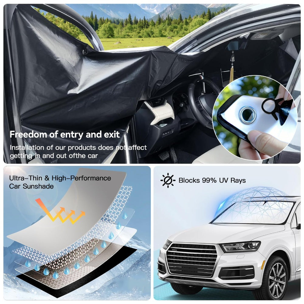 Windshield Sun Shade Universal Front & Side Window Cover UV Heat Block Privacy Protection – Upgraded 2026 Design Large Size Summer Car