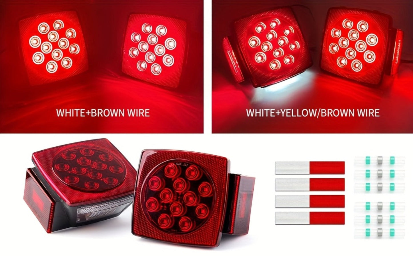 Trailer LED Light Kit 12V – Stop Turn Tail Brake License Plate & Side Marker Lights with Connectors for Trailers Under 80"