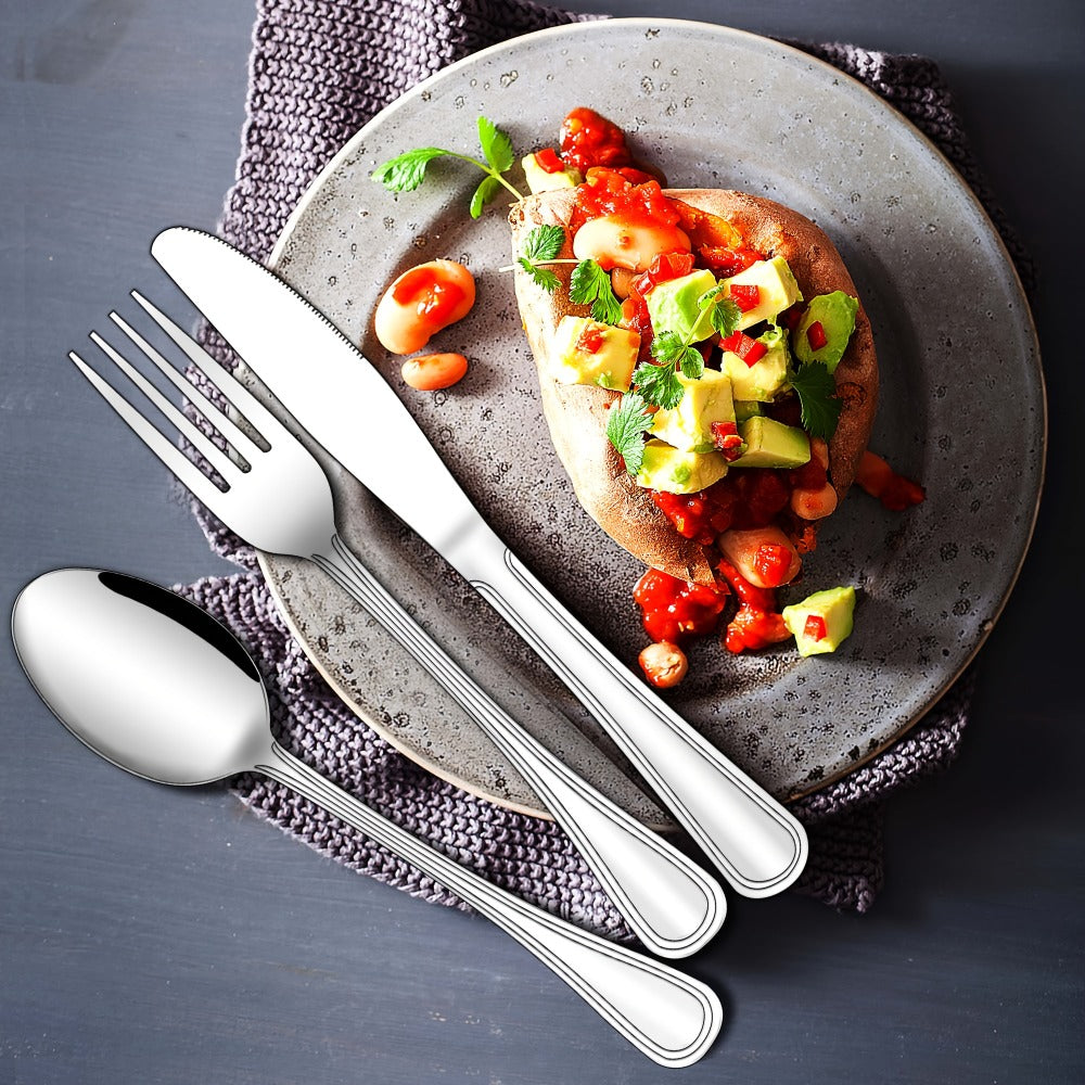 Stainless Steel Flatware Sets in 20–72 Piece Silver, Black or Gold Configurations with Exact Checkout Options