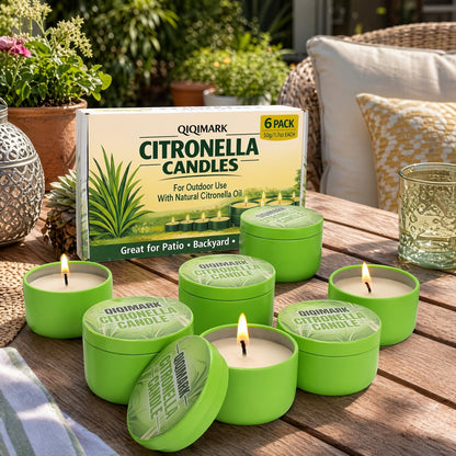 Citronella Candles Outdoor 6 Pack - 1.7 Oz Each, Burn Time, Infused with Citronella Essential Oil for Patio