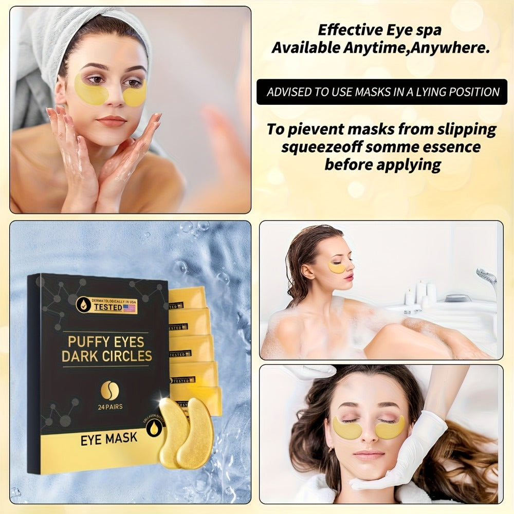 Under Eye Patches 24 Pairs Gold Collagen Hyaluronic Acid Glycerin – Hydrating Eye Mask for Dark Circles Puffiness