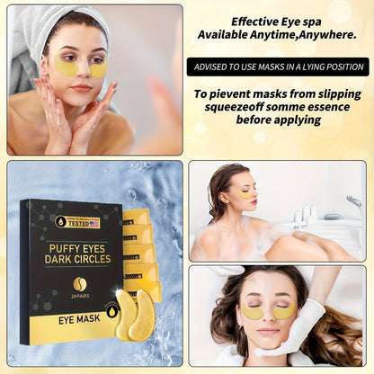 Under Eye Patches 24 Pairs Gold Collagen Hyaluronic Acid Glycerin – Hydrating Eye Mask for Dark Circles Puffiness