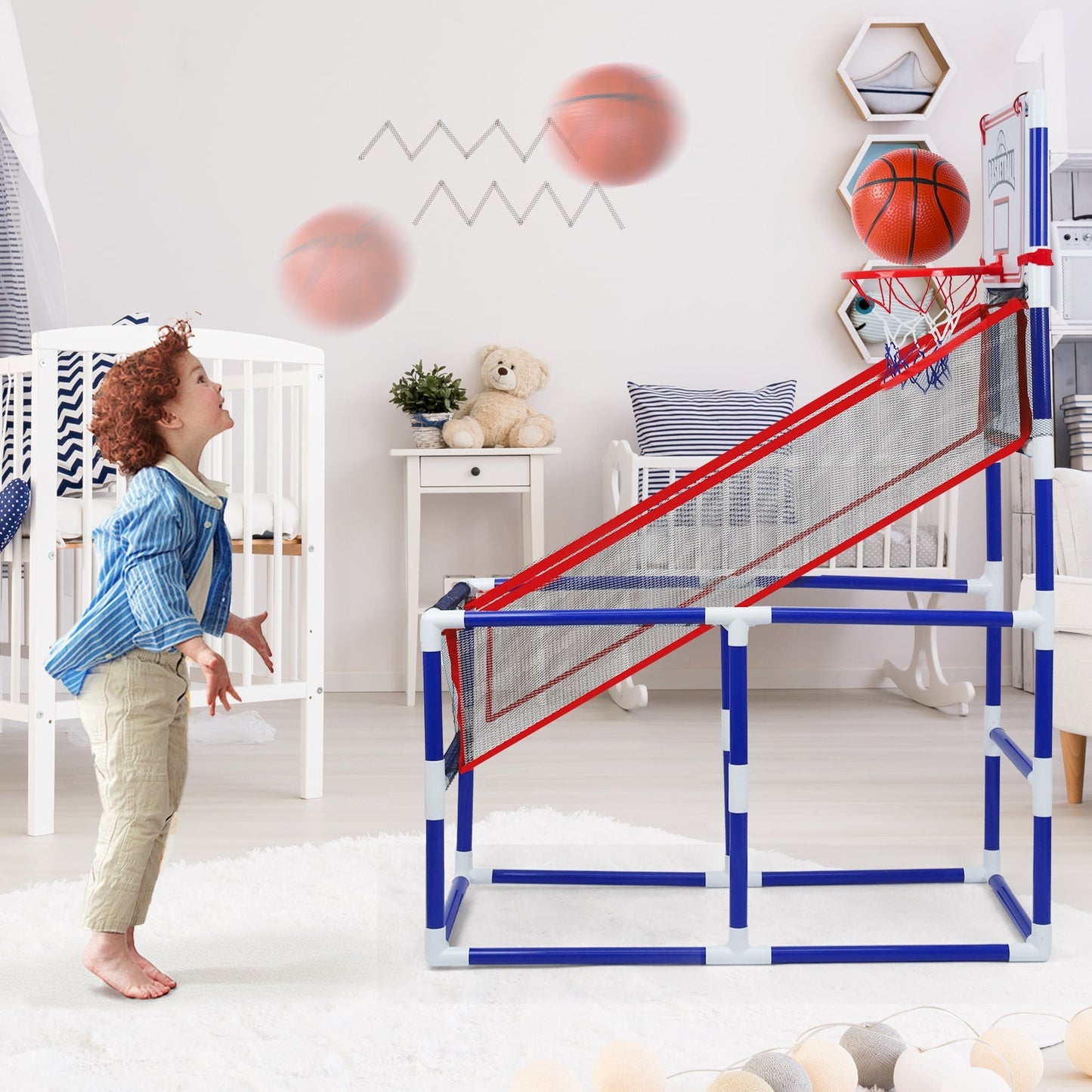 Kids Adjustable Basketball Hoop Set with 2 Balls & Storage – Indoor Outdoor Sport Toy for Ages 3–6, Thick PVC Frame | Best Birthday