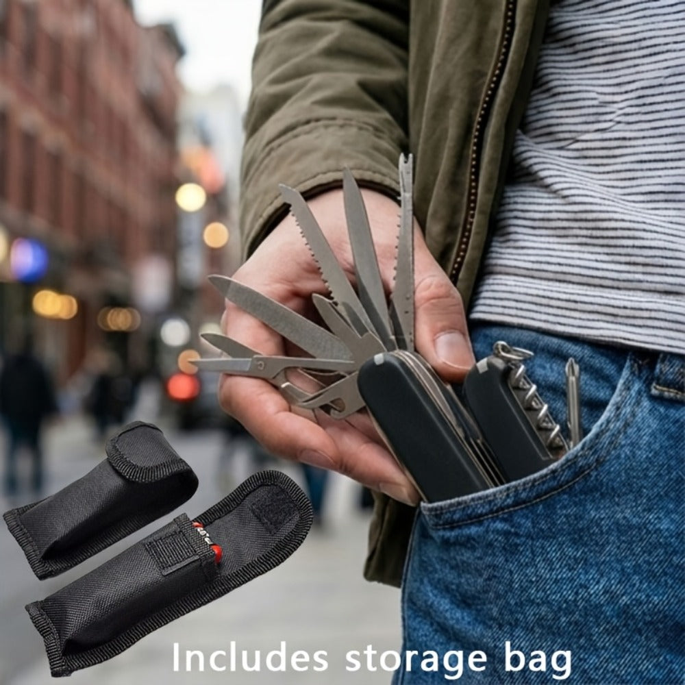Multitool Pocket Knife 17-in-1, Includes Screwdriver, Pliers, Scissors, Bottle Opener & More, Portable Multi-Tool for Camping