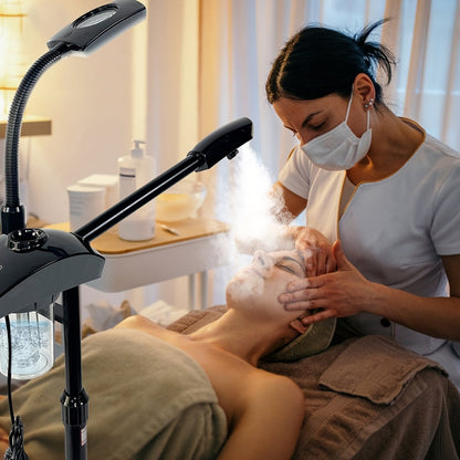 Facial Steamer with Ozone & 3X Magnifying Lamp, 2-in-1 Professional Wheeled Spa Steamer, Timer Preset
