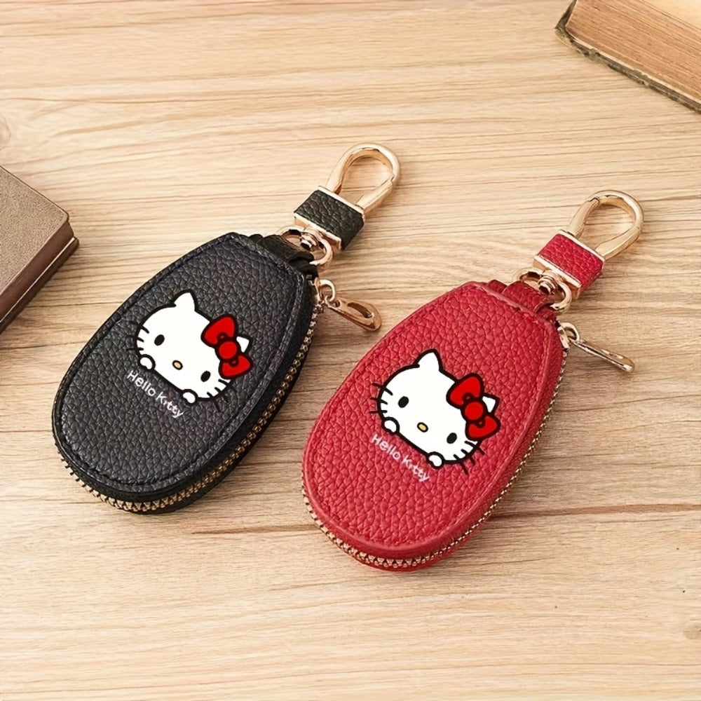 Hello Kitty Key Bag Car Key Organizer – Compact Keychain Pouch with Golden Zipper, Multi-Functional Key Storage Wallet