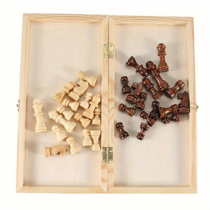 Wooden Folding Chess Set 12 Inch – Handmade Portable Chessboard 30x30cm with Game Pieces, Classic Strategy Board Game for Adults Kids