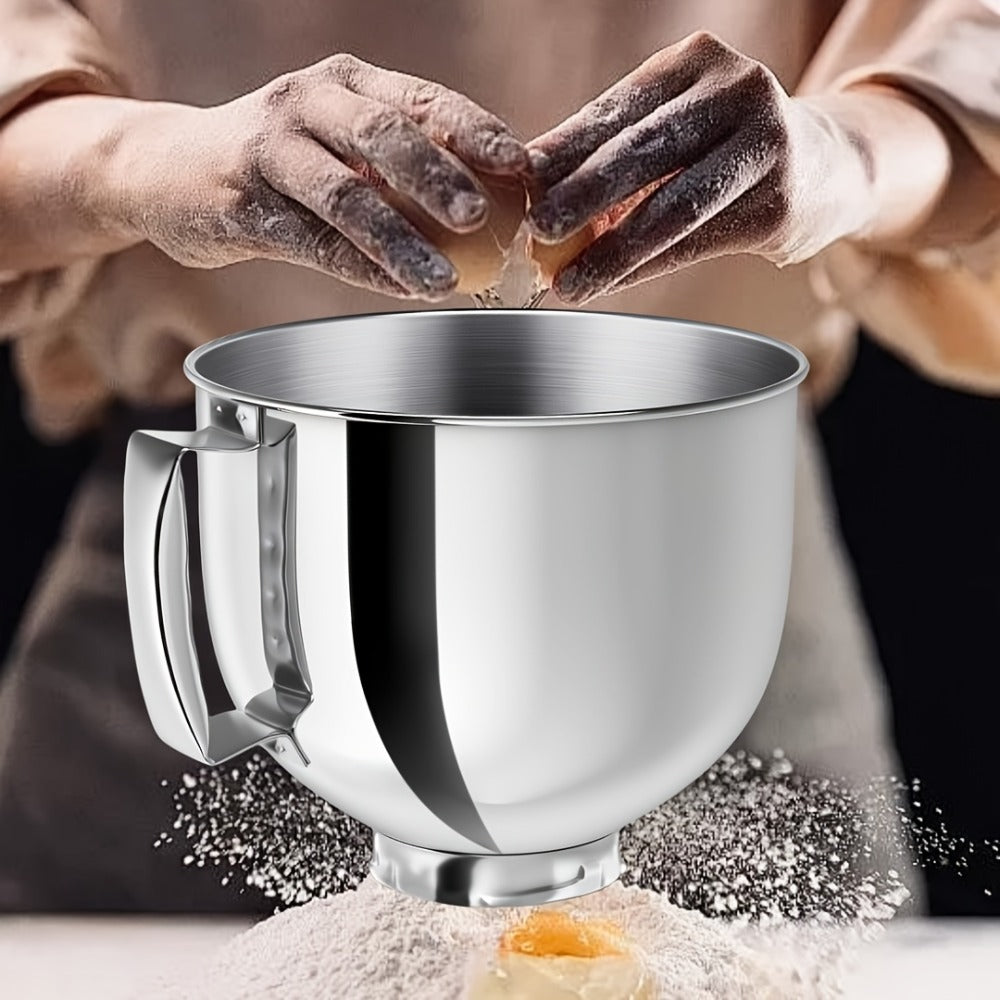 KitchenAid Compatible Stainless Steel Mixer Bowl 5 Quart, 304 Stainless Steel Stand Mixer Bowl with Handle & Spill-Resistant Lid