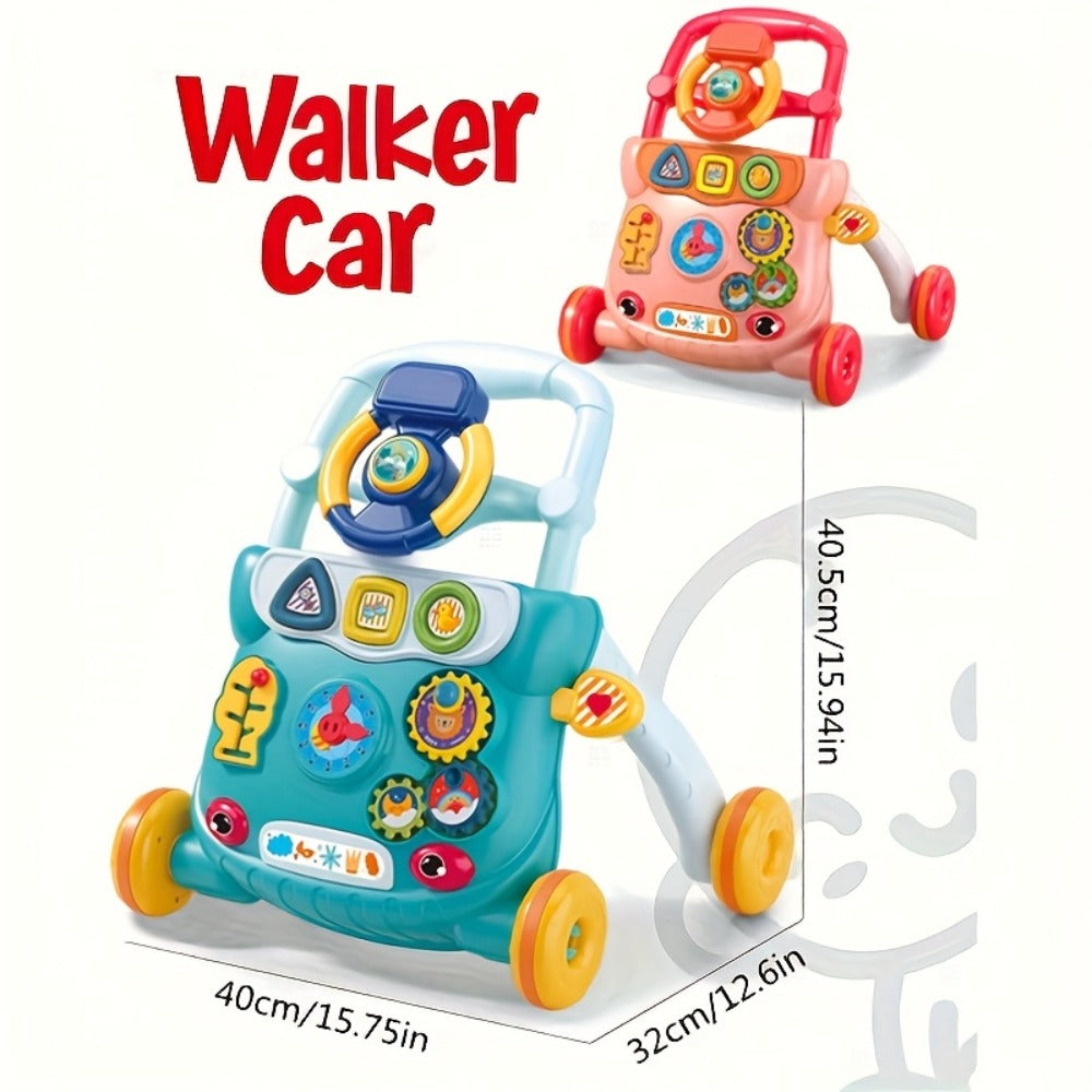 Musical Baby Walker Toy with Anti-Rollover Safety, Multi-Function Sit-to-Stand Activity Center for Early Walking Development