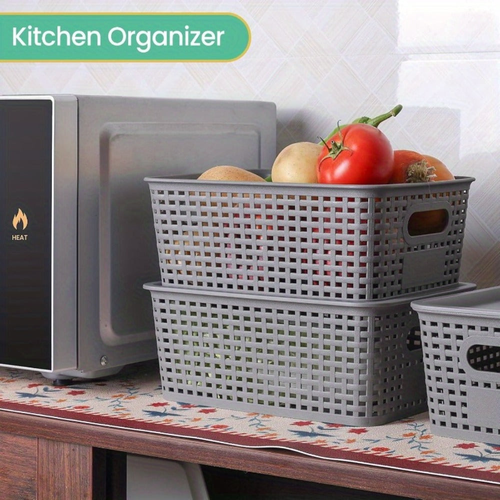 Shelf Storage Organizer Bins with Lids 4 or 8 Pack, Stackable 10 x 7 x 4 Inch Boxes in Four Colors