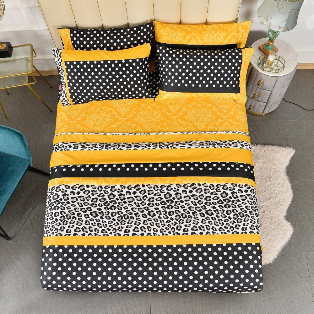 Bed Sheet Set Patchwork Microfiber in 4- or 6-Piece Configuration with 14-Inch Pocket and Three Colors