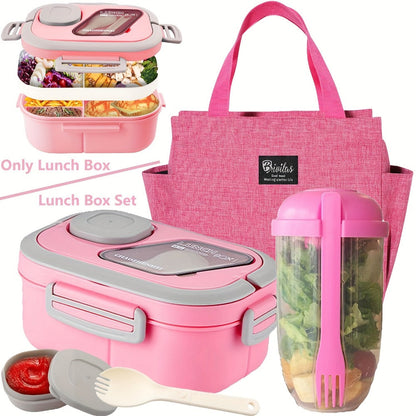 2-Layer Bento Lunch Box Set with Cup and Meal Bag - Multi-Grid Lunch Box for School, Office & Outdoor Picnics