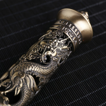 Incense Stick Holder Metal Retro Vertical Design, Dragon & Phoenix Heart Sutra Motif Brass Incense Burner Stand