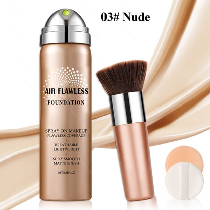 Full Coverage Liquid Foundation Airspray Kit Buildable Formula 6 Shades – Natural Beige Nude Porcelain Tan Medium Natural Satin Finish