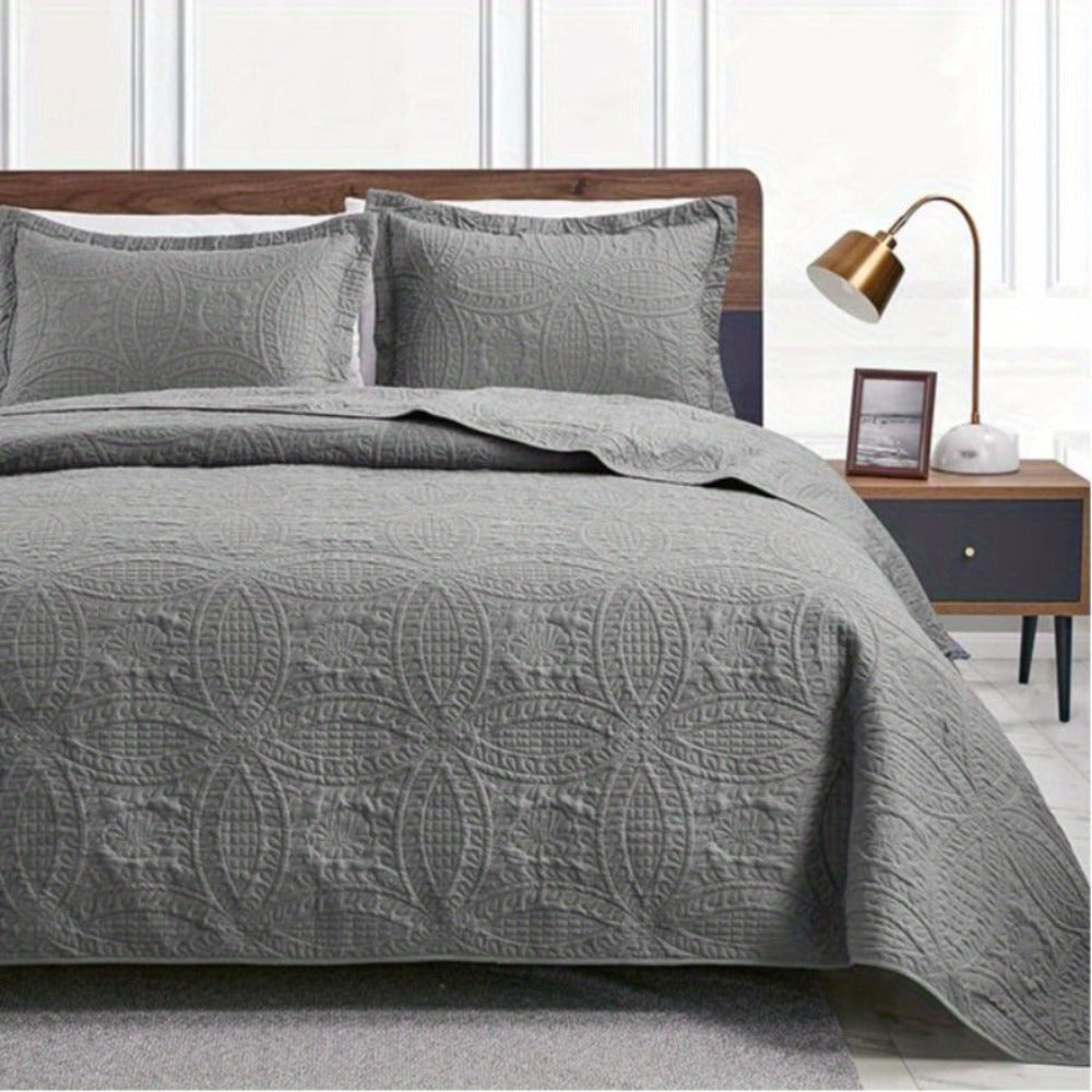 Quilt Set 3 Piece Lightweight Microfiber Bedspread with Pillow Shams – Coin Pattern Coverlet All Season Soft Bed Quilt Full Queen King