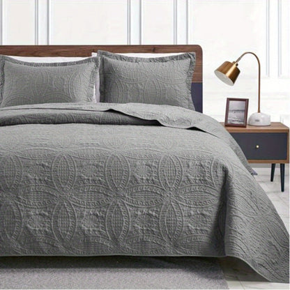 Quilt Set 3 Piece Lightweight Microfiber Bedspread with Pillow Shams – Coin Pattern Coverlet All Season Soft Bed Quilt Full Queen King