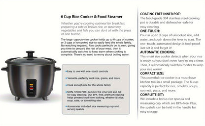 Rice Cooker & Yogurt Maker 1.5Qt, 6-Cup Non-Stick Electric Rice Cooker with Auto Keep, One-Touch