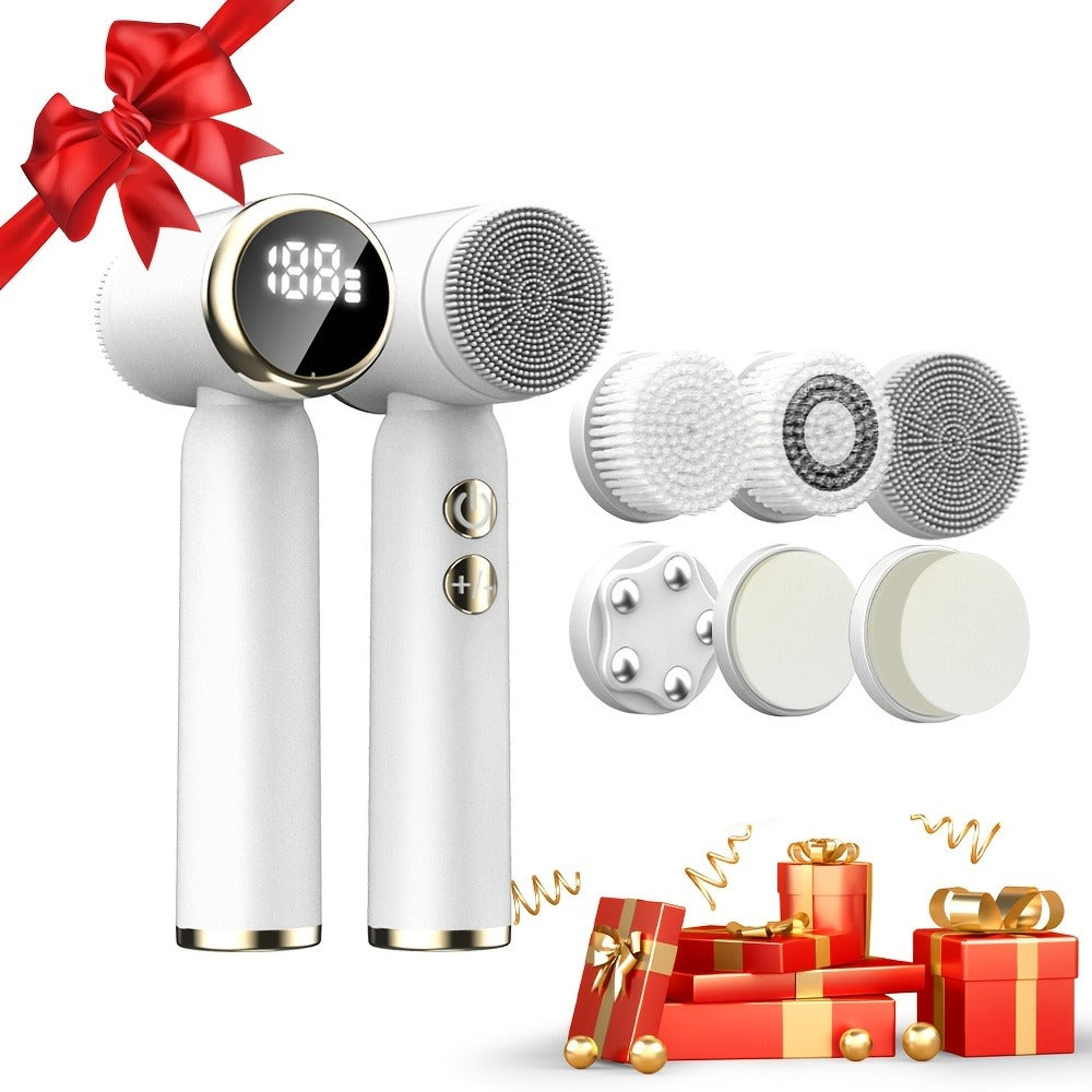 EMS Microcurrent Face Massager Device V-Face Lifting Double Chin Reducer Neck Rejuvenation 6-in-1 Brush Heads for Home or Salon Spa Use