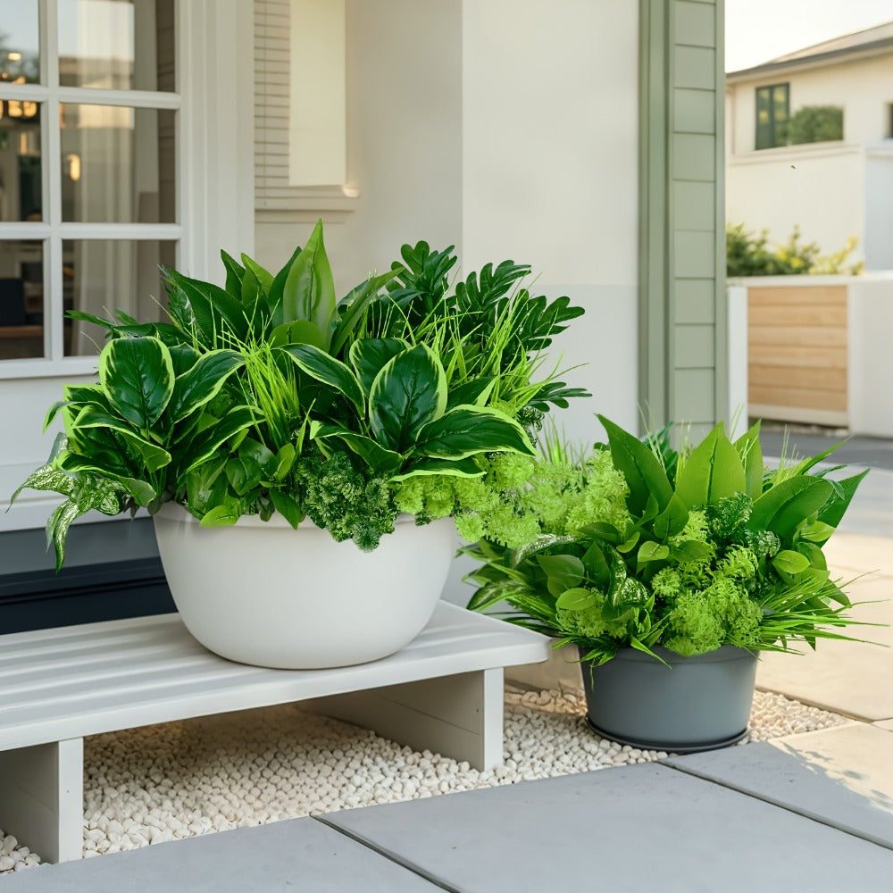 Nine-Piece Artificial Greenery Stem Set with Mixed Leaf Shapes for Indoor or Outdoor Planters and Decor