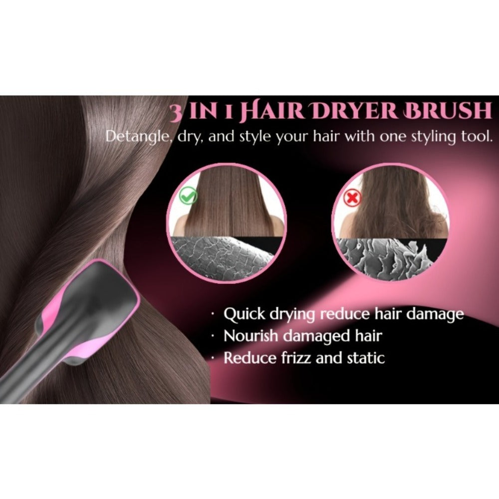 3-in-1 Hot Air Brush Hair Dryer Straightener Comb, Ionic Blow Dryer Brush with Negative Ion Frizz Control
