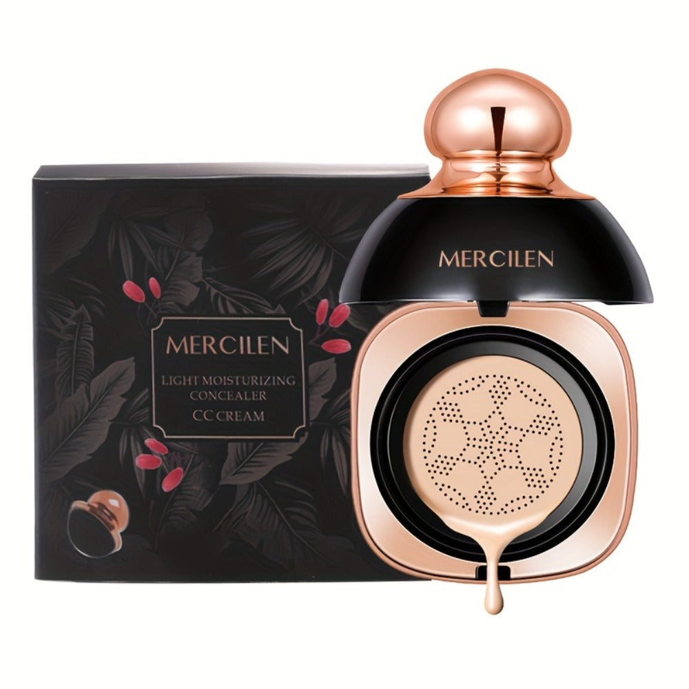 Air Cushion CC Cream Concealer Foundation MERCILEN Buildable Coverage Natural Dewy Finish, for Makeup, Travel and Everyday Vanity Use