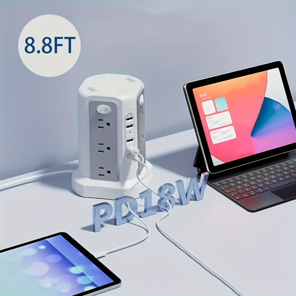 Power Strips with Surge Protection, Tower with 12–16 AC Outlets, 4 USB-A, PD 20W USB-C and 1500J Surge Protection for Home Office Charging