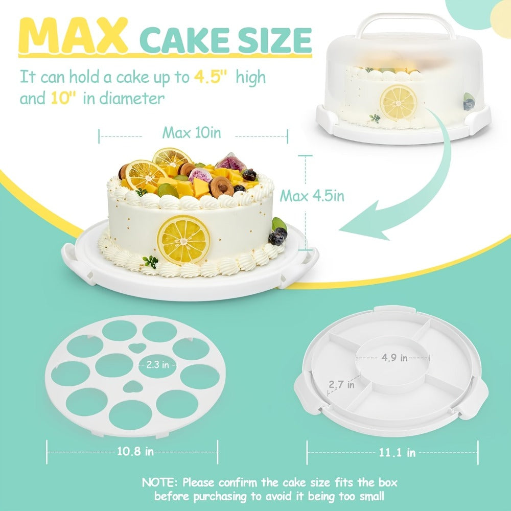10-Inch Cake Carrier with Lid Plastic Cake Storage Container Cupcake Keeper 2 Handles for Entryways, Bedrooms and Living Spaces