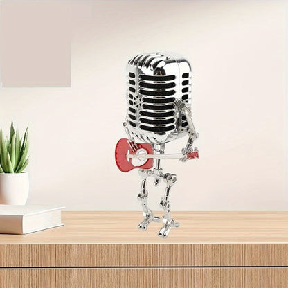 Vintage Microphone Robot Guitar Lamp USB Powered, Retro Decorative Night Light for Music Lovers, Guitar Players