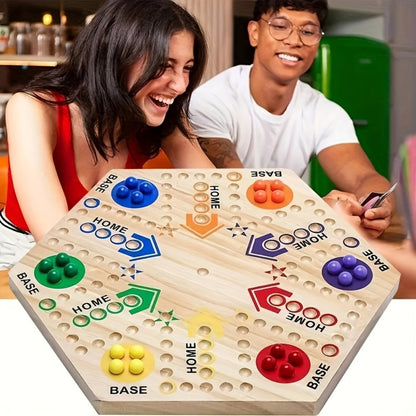 Fast Track Board Game Double-Sided Wooden Pinball Set – 6 Colored Balls, 24 Pinballs & 6 Dice, Family Game Night for 4-6 Players