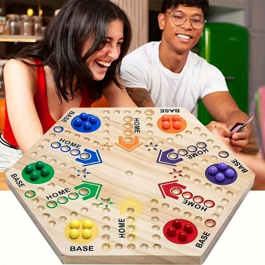 Fast Track Board Game Double-Sided Wooden Pinball Set – 6 Colored Balls, 24 Pinballs & 6 Dice, Family Game Night for 4-6 Players