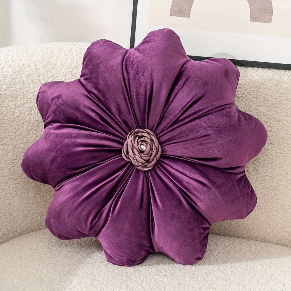 Round Flower Shaped Throw Pillow with Insert 16 Inch Soft Knit Decorative Cushion Machine Washable Zipper for Sofa Bed Car Home Decor 5
