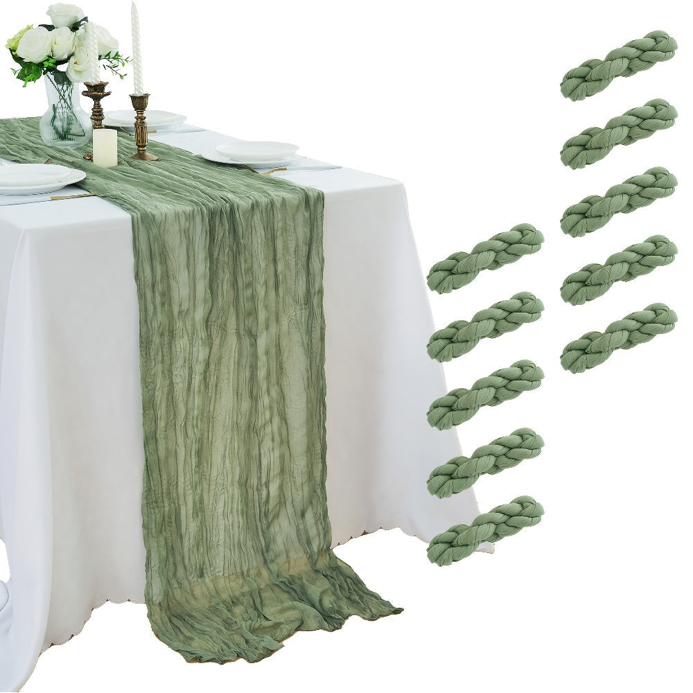 Ten-Piece Cheesecloth Table Runner Set, 19.6 x 120 Inches Each in Five Colors for Dining and Events