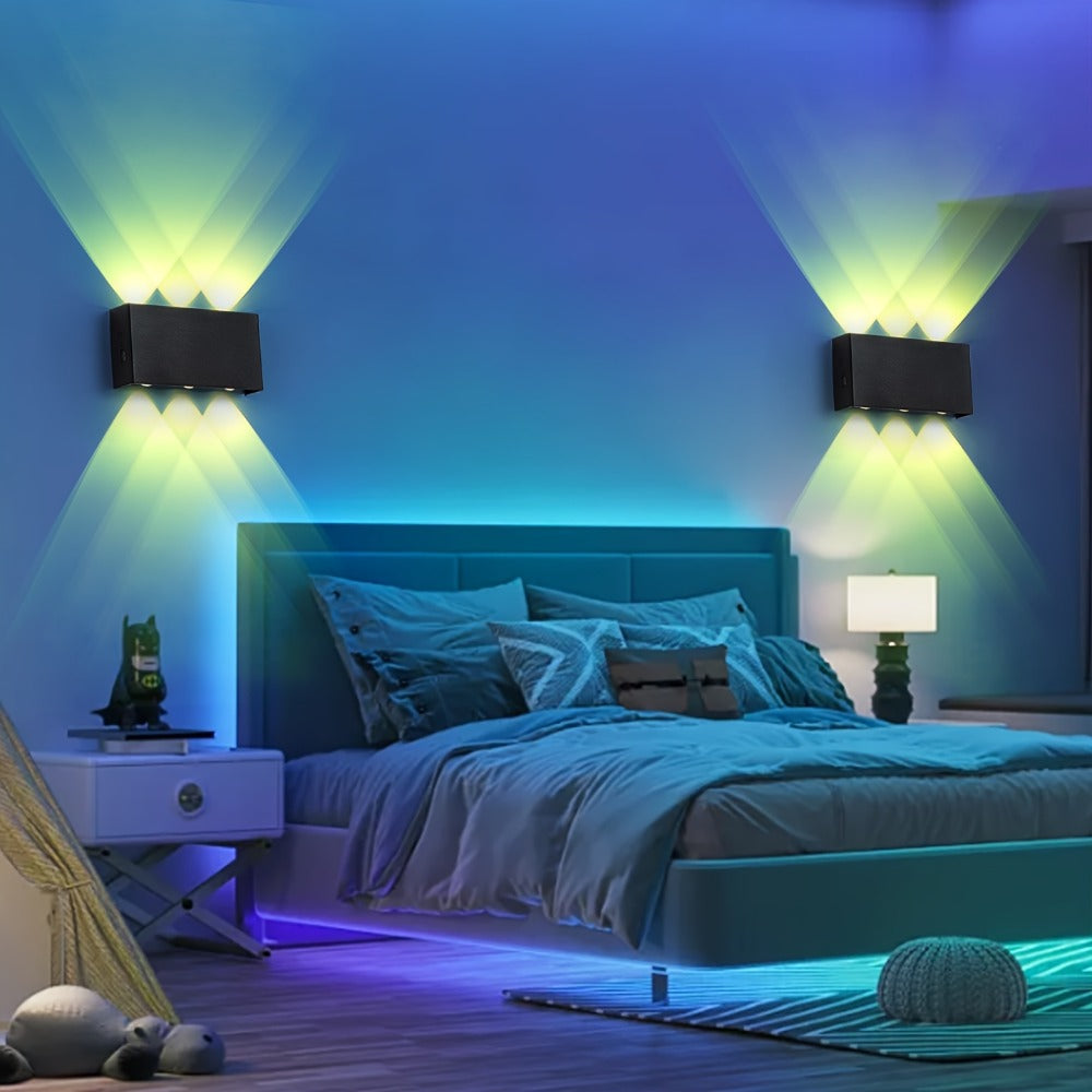 RGB Wall Light 2 Pack Battery Powered - Seven Color Gradient Dimming Night Light with Touch Switch