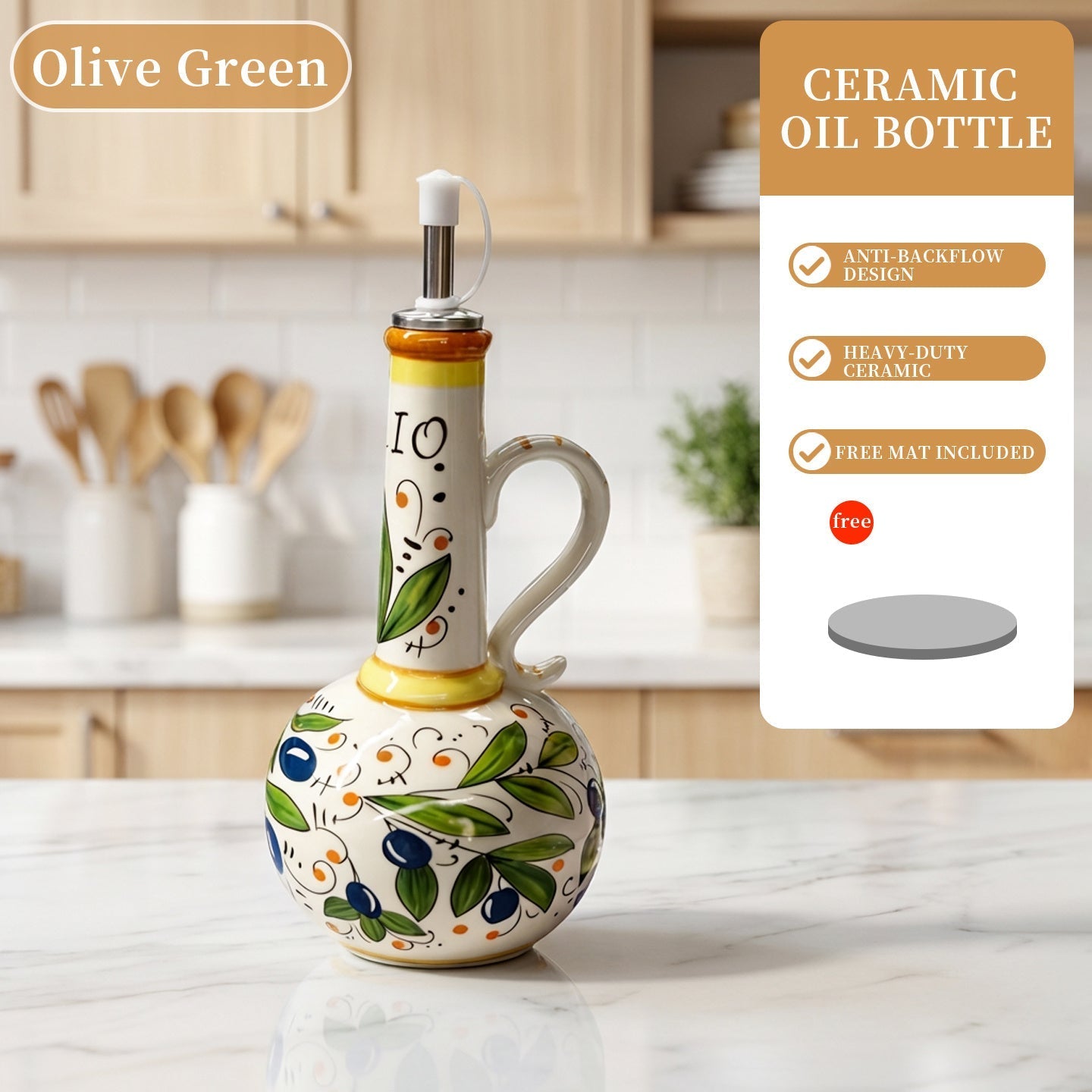Ceramic Oil and Vinegar Dispenser Set Hand-Painted Underglaze Anti-Drip Leak-Proof Kitchen for Home Cooking, Dining and Outdoor Meals