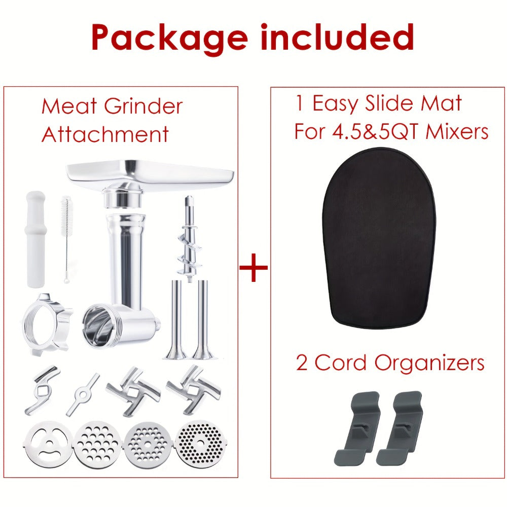 Metal Meat Grinder Attachment for KitchenAid Stand Mixers with 4 Grinding Plates 4 Blades for Home Cooking, Dining and Outdoor Meals