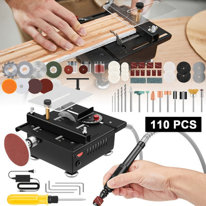 Mini Table Saw Multifunctional Desktop Cutting Machine, 100W Motor, 7-Speed Adjustable, 0-90° Angle Cut
