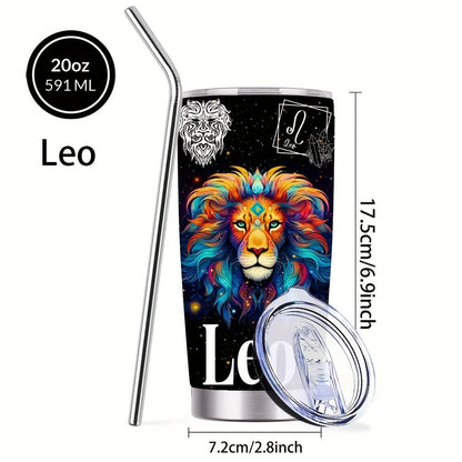Insulated Tumbler 20oz Zodiac Sign 304 Stainless Steel with Lid, Straw and 12 Horoscope Options