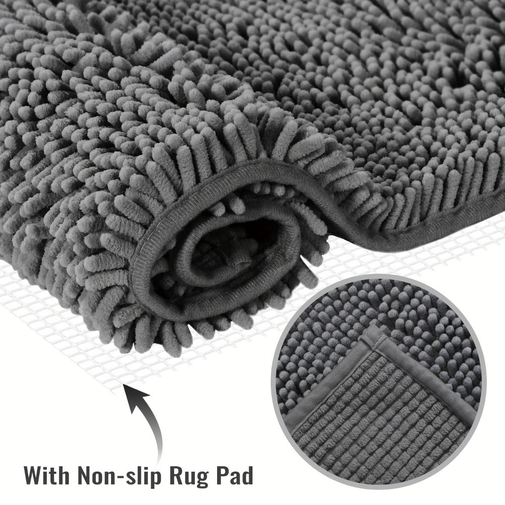 Chenille Bath Rug Extra Thick Bathroom Mat, Multiple Sizes & Colors for Entryways, Bedrooms and Living Spaces