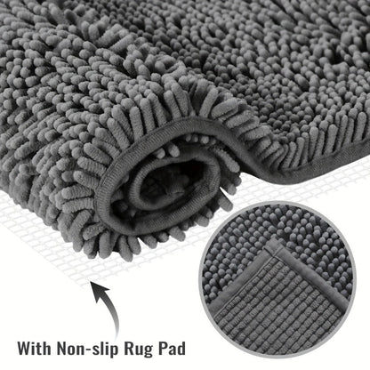 Chenille Bath Rug Extra Thick Bathroom Mat, Multiple Sizes & Colors for Entryways, Bedrooms and Living Spaces