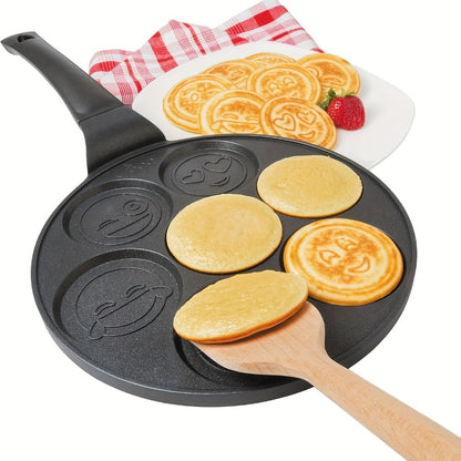 7-Hole Non-Stick Pancake Pan Smiley Face, Aluminum Alloy Breakfast Maker with Detachable Handle for Gas Stove